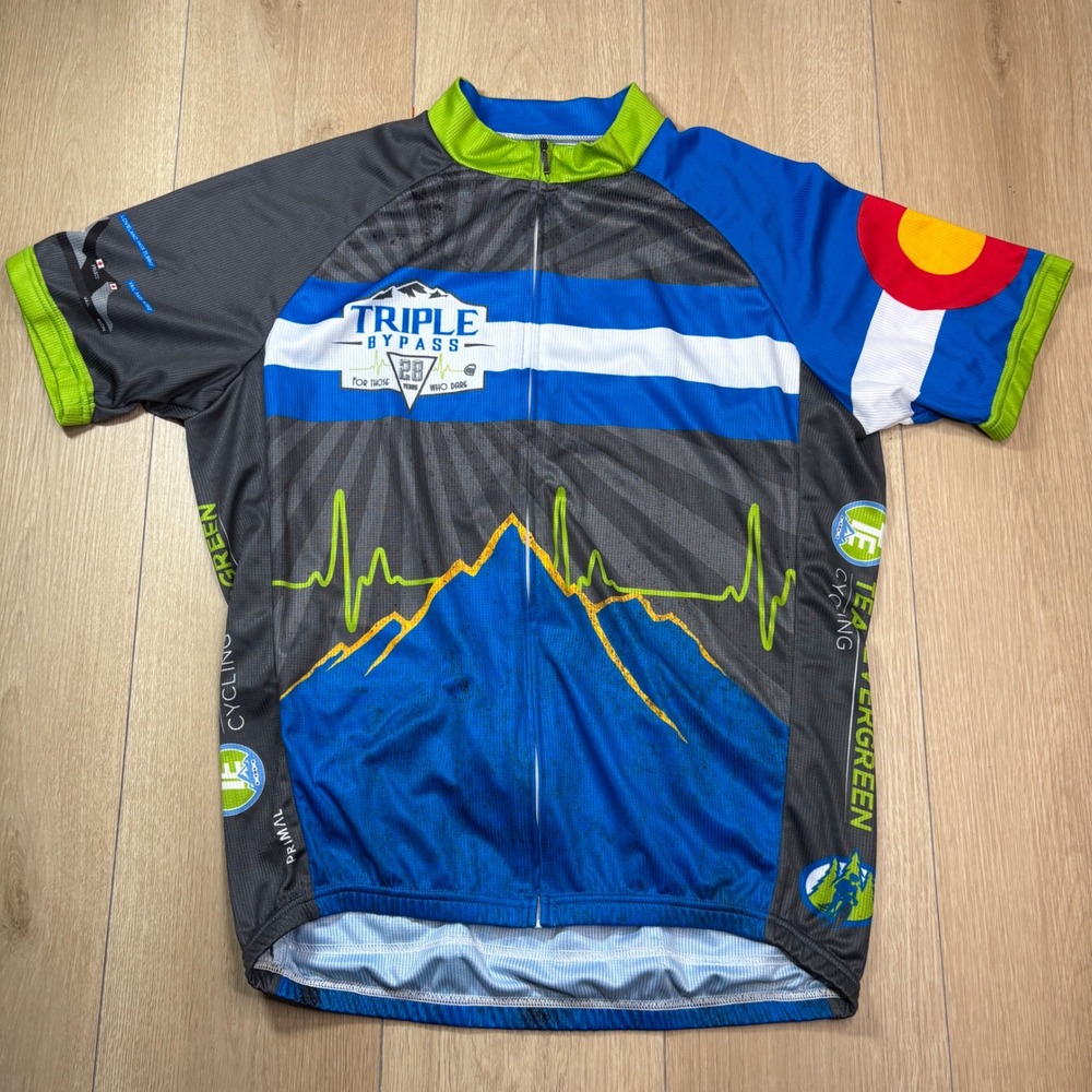 Primal Triple Bypass 28th Anniversary Cycling Jersey Mens Large Blue Colorado